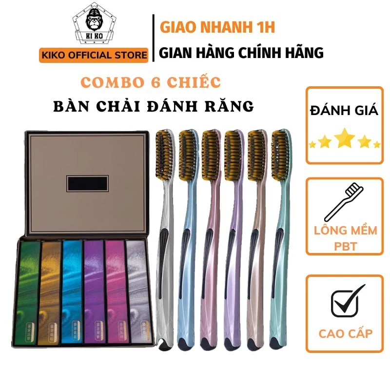 Bàn Chải Đánh Răng Kiko Bộ 6 Chiếc Lông Mềm Bảo Vệ Lợi Tay Cầm Gọn Nhẹ