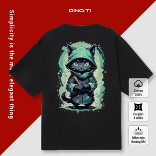 Áo thun lạnh nam nữ hình Ninja Mèo form rộng cotton 2 chiều - Dino.Ti