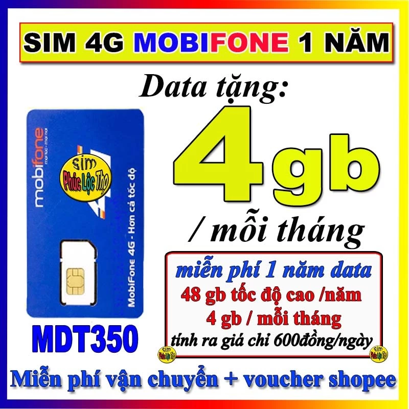 [Có sẵn] Sim 4G mdt350 mobifone trọn gói 1 năm không nạp tiền, cam kết bảo hành 12 tháng