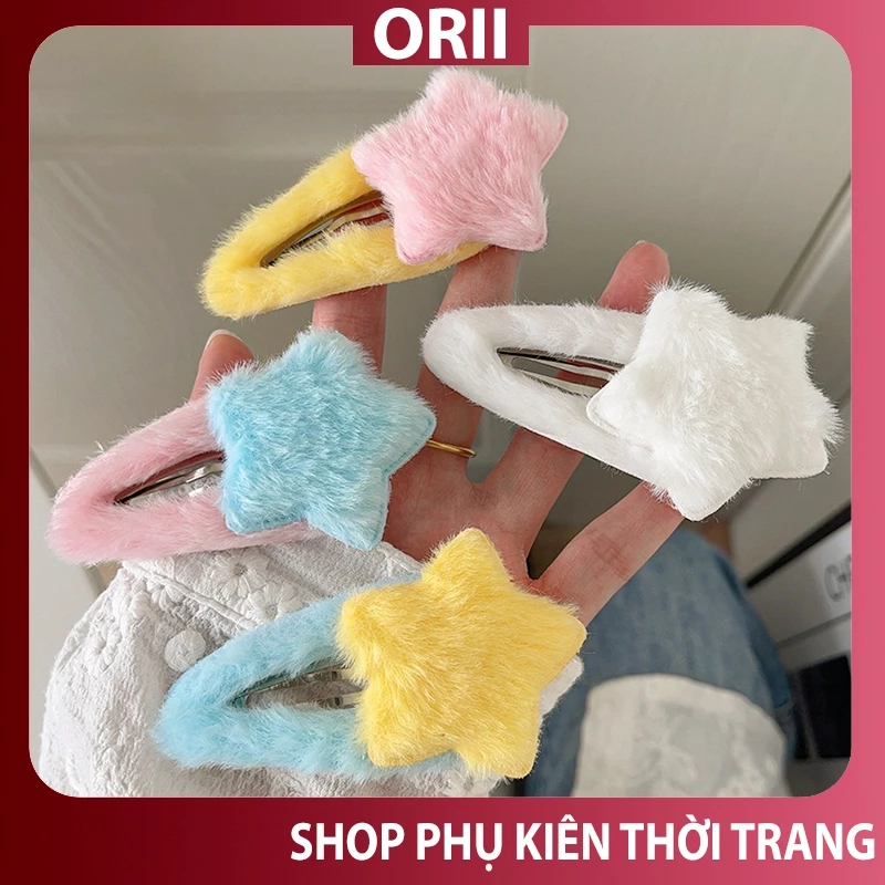 Kẹp tóc mái ngôi sao lông cừu dễ thương ,kẹp tóc mái mỏ vịt 9cm ORII, kẹp tóc mái hàn quốc lolita nhẹ nhàn.