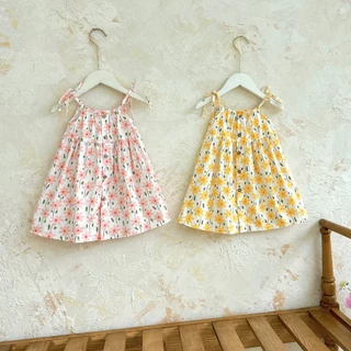 Váy cho bé gái MinT Váy 2 dây hoa nhí mở khuy siêu dễ thương - Vải thô lụa, mềm, mát, thấm hút tốt