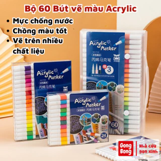 Bút màu acrylic marker 24  màu vẽ sơn chống nước bộ cọ vẽ trên mọi chất liệu bề mặt