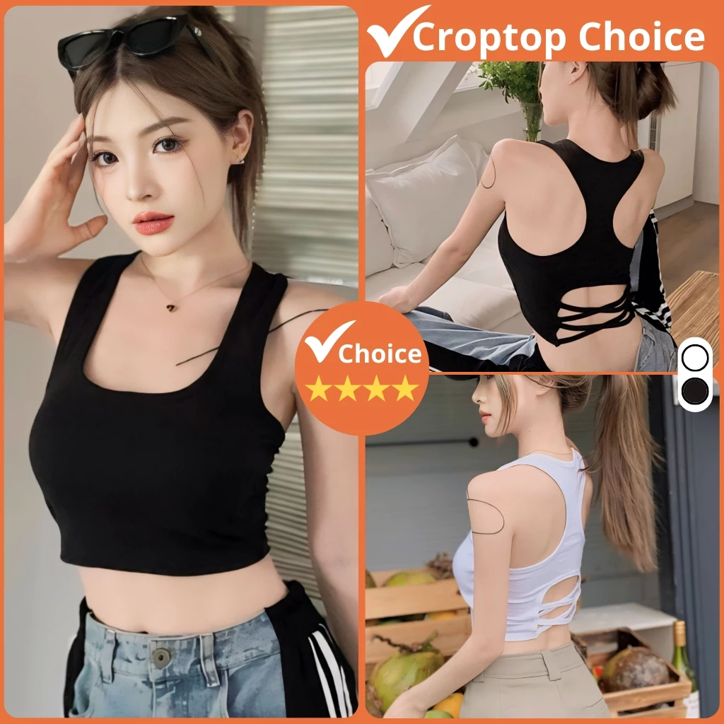 Áo hai dây cổ chữ U lưng đan dây CHOICE áo croptop 3 lỗ hở lưng ôm body vải cotton thoáng mát L3-05