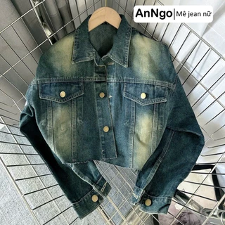 Áo khoác jean nữ denim ống tay rộng, form croptop cá tính Anngo - AT458