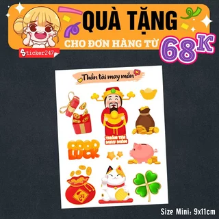 Set Thần Tài May Mắn Tặng Kèm 🌈𝑭𝒓𝒆𝒆𝒔𝒉𝒊𝒑 Sticker Trang Trí, Decal Decor Dán Tường, Kính, Điện Thoại