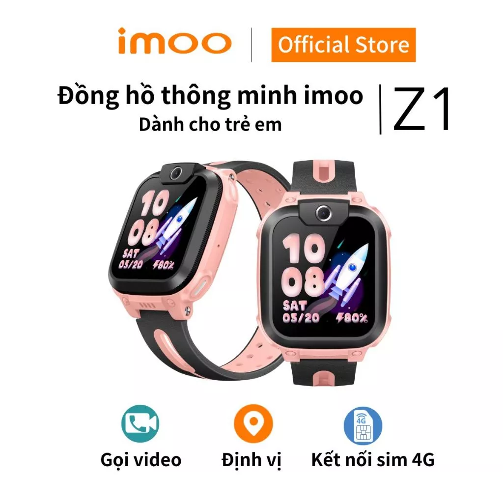 Đồng Hồ Điện Thoại Thông Minh Lắp Sim Trẻ Em imoo Z1 Màu Hồng Nhạt Định Vị GPS/Gọi Video Call /Nhắn Tin/ Kháng Nước IPX8