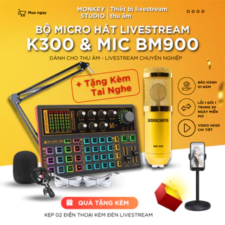 Mic Livestream | Micro thu âm Sound Card K300 & Mic BM900 Hát Livestream Karaoke, Monkey Studio