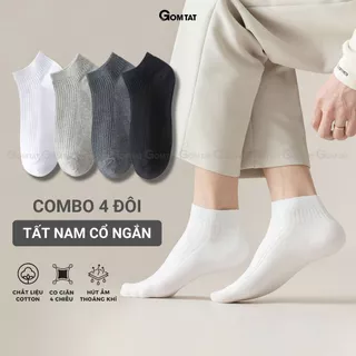 Combo 4 đôi tất vớ nam ngắn cổ GOMTAT, hoạ tiết gân chìm trơn màu chất liệu cotton khử mùi, mềm mại - NT2-FIVE-2005-CB4