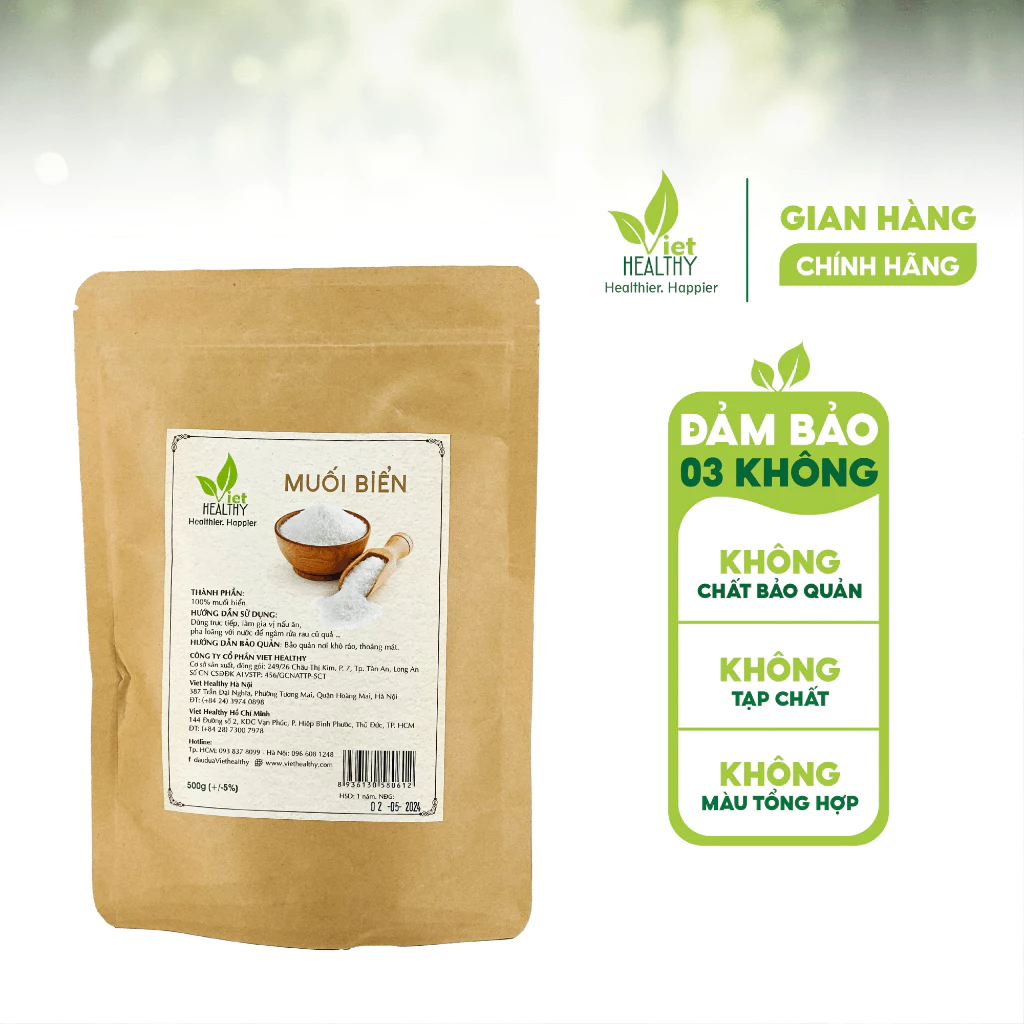 Muối biển tinh khiết 500g Viet Healthy - nguyên chất, giàu khoáng chất tự nhiên, không tẩy trắng