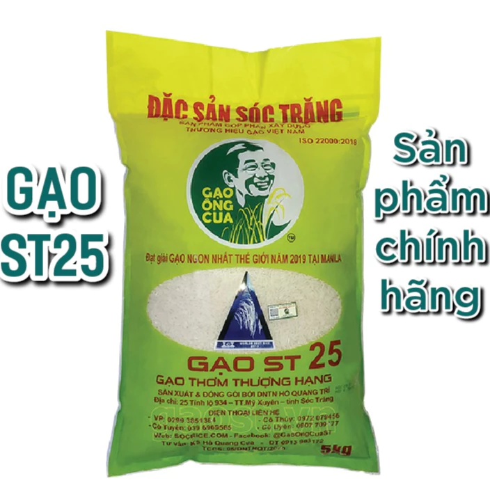 GẠO ST25 ÔNG CUA - TÚI 5KG (ĐẶC SẢN - CHÍNH GỐC TỪ SÓC TRĂNG) GẠO NGON NHẤT THẾ GIỚI