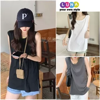 Áo Tanktop Retro Basic Xẻ Tà Chất Vải Cotton Thoải Mái, Áo 3 Lỗ Dáng Rộng Oversize Thời Trang Hàn Quốc - LUNA