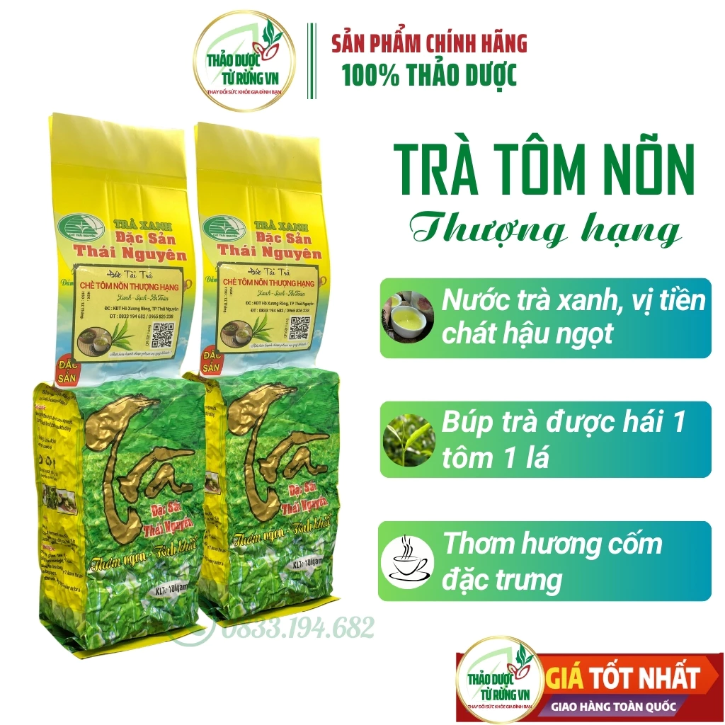 Trà Thái Nguyên Tôm Nõn Thượng Hạng Vị Tiền Chát Hậu Ngọt, Búp Chè Xanh Sạch An Toàn 1 Tôm 1 lá (1Kg)