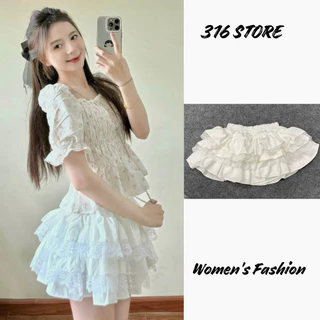 Chân váy coquette skirt  bèo tầng trắng phối ren dáng ngắn 316 store GT27