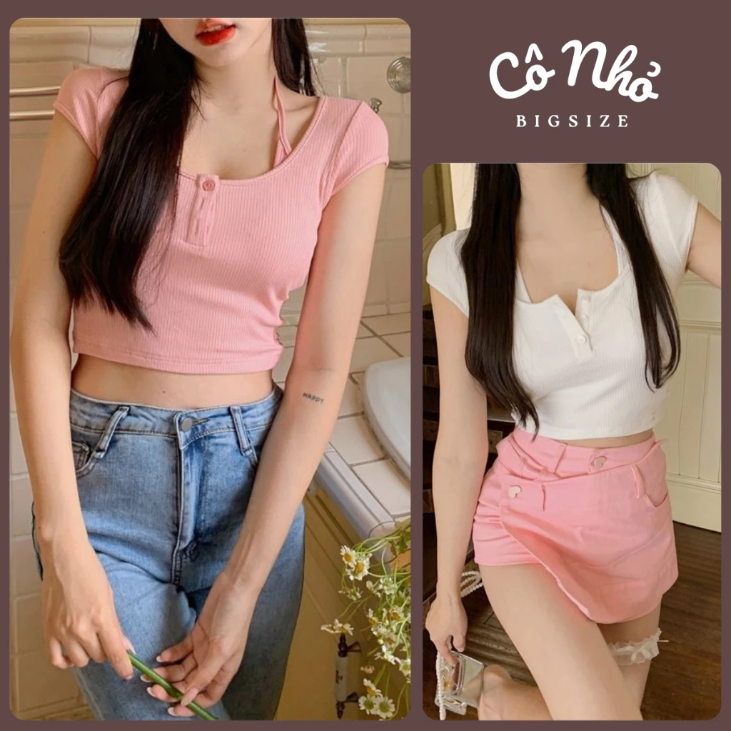 Áo Thun Kiểu Croptop Bigsize Cô Nhỏ Cột Dây Tay Ngắn Chất Gân Tăm Thời Trang Thanh Lịch  G16