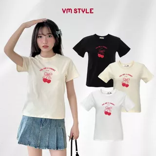 Áo thun babytee nữ VMSTYLE nhiều màu basic tay ngắn cổ tròn in hình cherry đỏ đi học CR02 - ATU00613