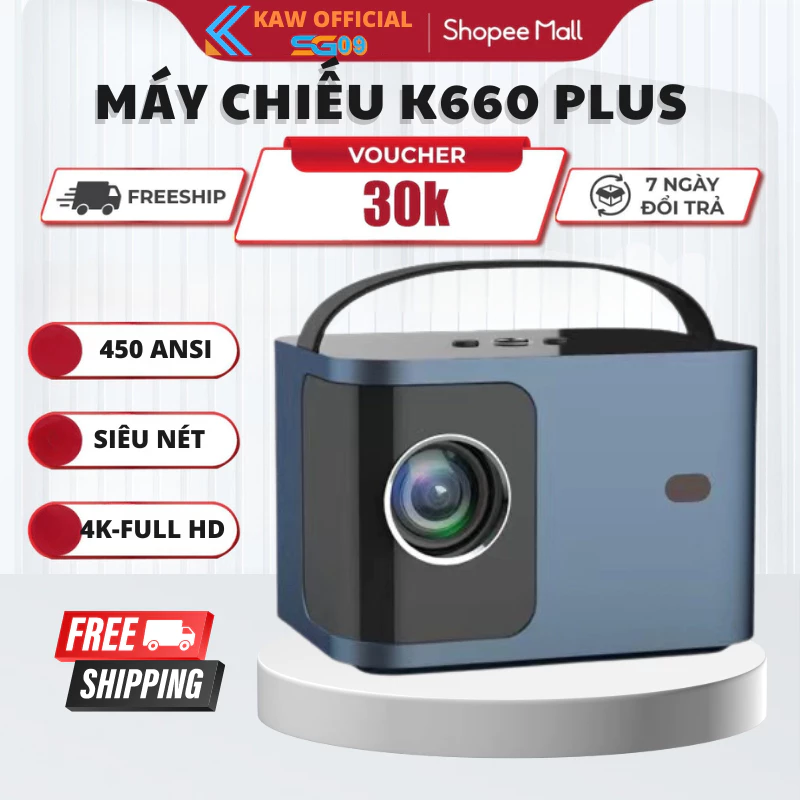 Máy chiếu mini K660 plus, hệ điều hành android, hỗ trợ video 4K, Tự Động Lấy Nét Chính Hãng BH 24 Tháng