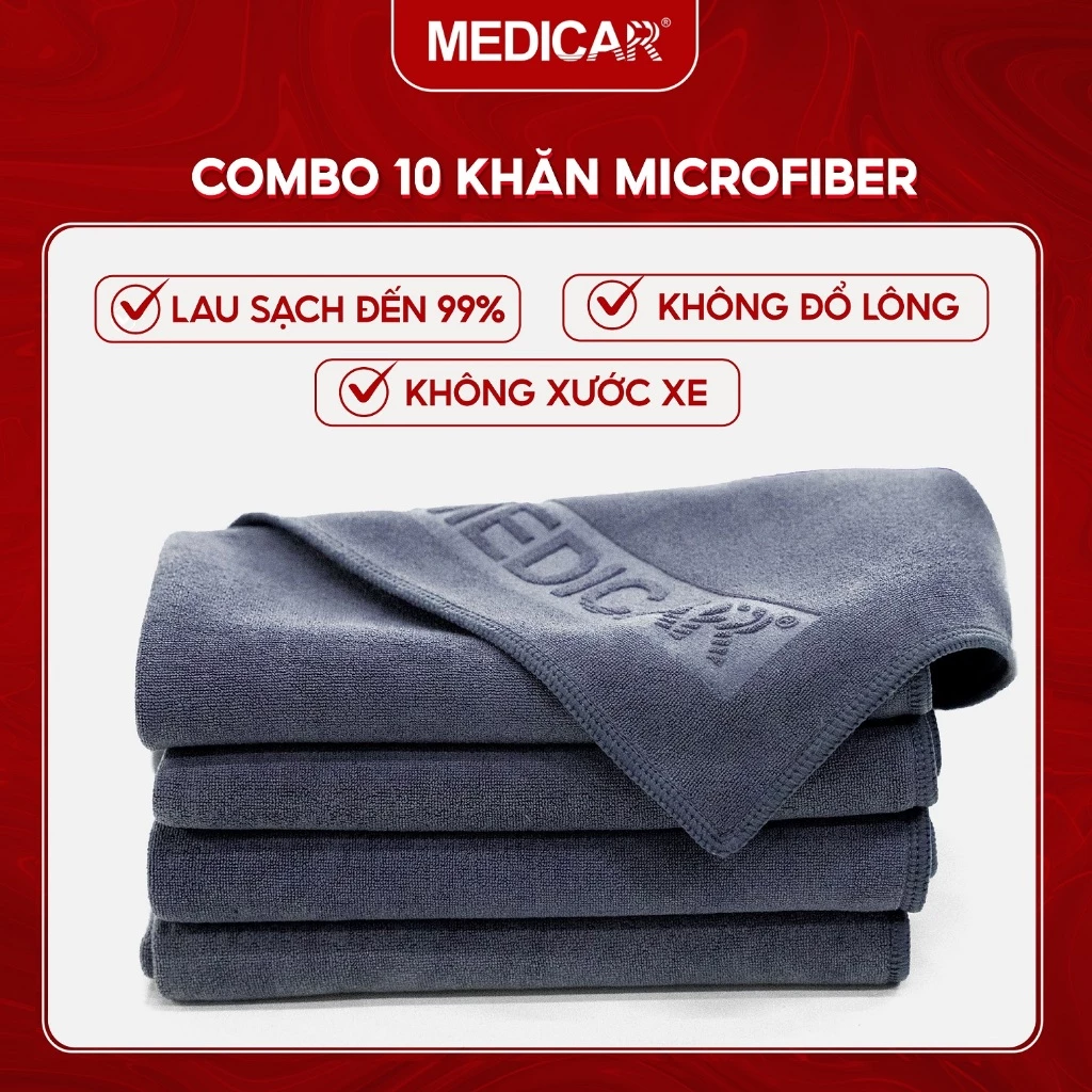 COMBO 10 KHĂN LAU Ô TÔ MICROFIBER Medicar làm sạch xe hơi và vật dụng trong nhà, không đổ lông, không xước xe