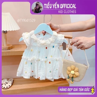 Quần áo trẻ em, Quần áo hè bé gái, set tơ kem thêu họa tiết vải mềm cho bé 8-22kg S1529 | Tiểu Yến KID