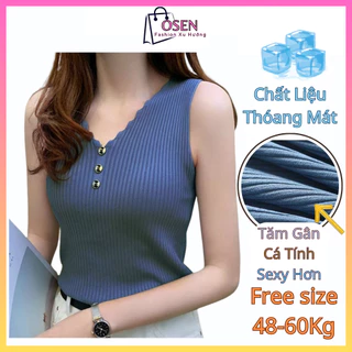 Áo Thun Gân To, Áo Ba Lỗ Nữ Không Tay Cổ Chữ V Đính Cúc Ngực Áo Công Sở MS21