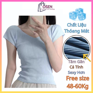 Áo Thun Nữ,Áo Nữ Gân Tăm Cổ Chữ V Chất Liệu Thấm Hút Mồ Hôi Cho Các Bạn 48Kg-63Kg  MS23