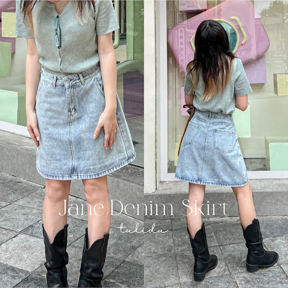 Chân Váy Jean "Jane Denim Skirt" TULIDU Chân Váy Bò Dáng Chữ A Wash Vintage Form Hàn Chất Mềm Mịn Không Giãn [CV48]