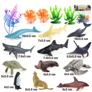 Bộ 12 món đồ chơi mô hình sinh vật biển và 5 cây thuỷ sinh mini giáo dục cho trẻ nhỏ