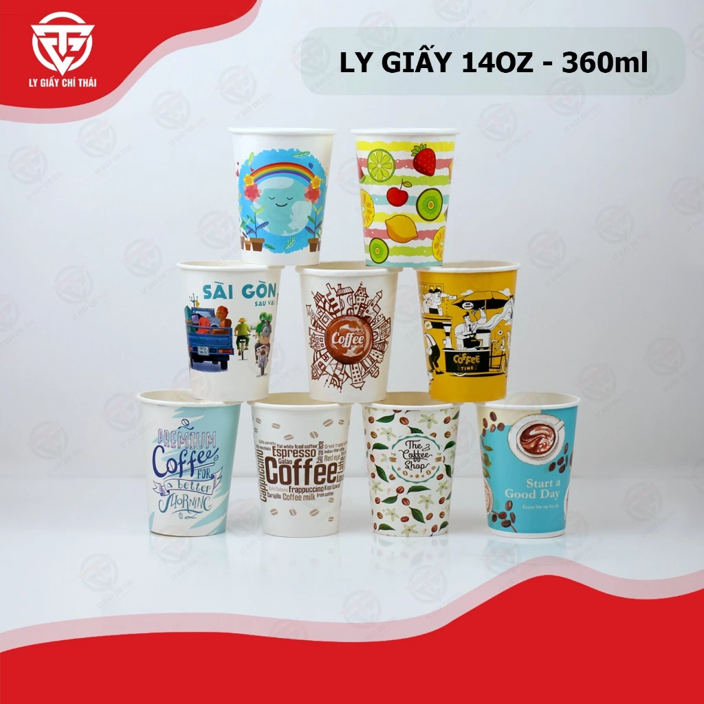 SET 50c Ly Giấy Cốc Giấy 14oz 360ml Mẫu Ly In sẵn dành cho quán cafe take away và Trà sữa.