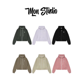 [Mẫu Mới ] Mon Studio - Áo khoác Hoodie zip dáng ngắn nỉ xốp trơn logo cao su nổi nón to có túi trong S044