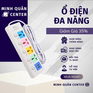 Ổ Cắm Điện Đa Năng Chịu Tải 2500w, Chống Cháy Chịu Nhiệt Cao, 2 Cổng USB 5V Tiện Lợi Dây Cáp Dày Chất Lượng Cao