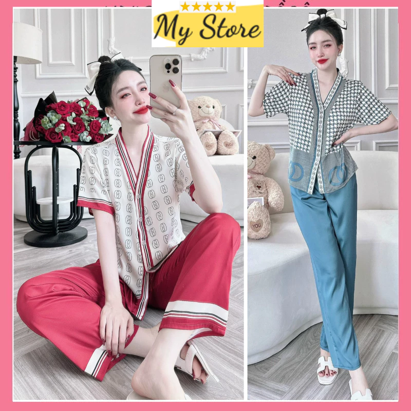 [ Size nhỏ ] Đồ bộ Pijama chất vải lụa latin in 3D thiết kế cao cấp siêu SANG mềm mịn mát - Freesize dưới 60kg