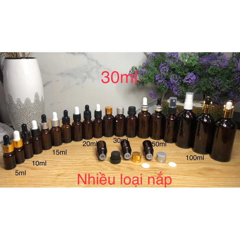 Chai 30ml màu nâu đựng serum mỹ phẩm tinh dầu