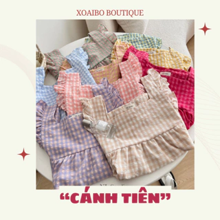 [HÀNG LOẠI 1 FREESIZE <60kg]PIJAMA/Đồ Ngủ/Đồ Mặc Nhà Hai Dây Cánh Tiên Caro Đũi Xốp Hàn Cao Cấp ( CÓ SẴN)