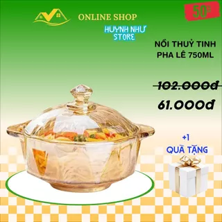 Nồi thuỷ tinh pha lê siêu dày, chiệu nhiệt độ cao bền bỉ dung tích 750ml, đế nhám chống trượt.