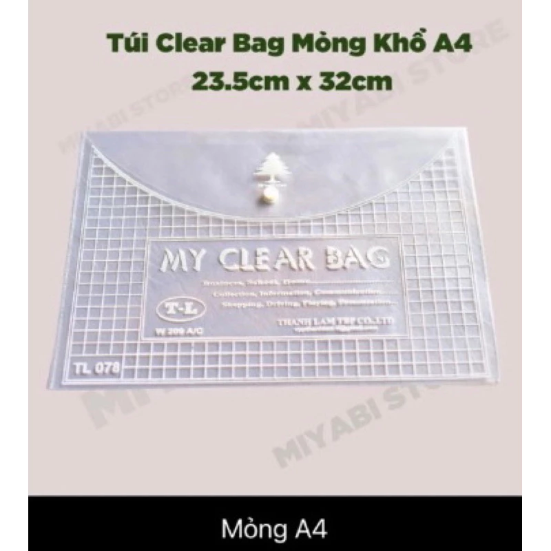 Bìa đựng tài liệu văn phòng phẩm giá sỉ A4 my clear bag  trong suốt - Túi đựng tài liệu giấy a4