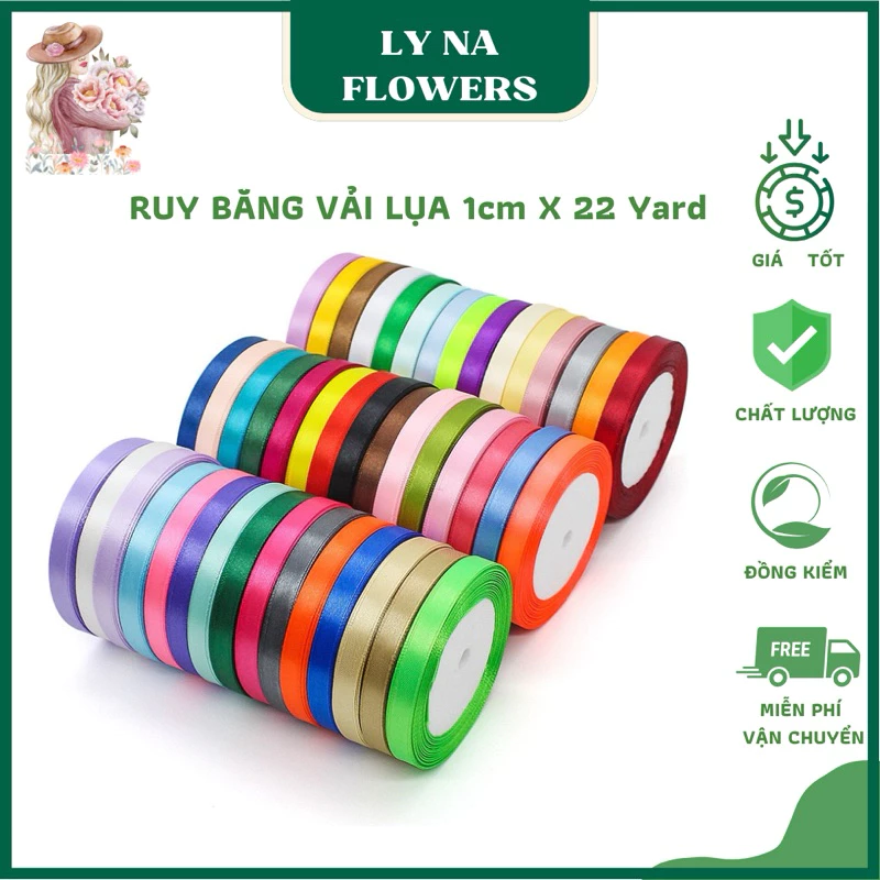 Ruy Băng Lụa Vải Satin 1cm * 26Yard  Nhiều Màu Sắc Dùng Bó Hoa, Trang Trí Handmade | Lyna Flowers