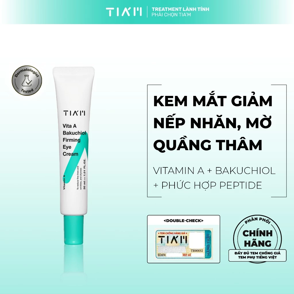 Kem Dưỡng Mắt Tia'm Giảm Nếp Nhăn, Mờ Quầng Thâm Tia'm Vita A Bakuchiol Firming Eye Cream 30ml