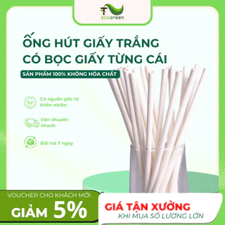 (100 Cái) Ống Hút Giấy TRẮNG Dùng 1 Lần Size 6,8,12mm Thân Thiện, An Toàn Với Môi Trường-T2ECOGREEN