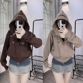 Áo Khoác Form Lửng Thêu Nơ mẫu mới thời trang nữ | Shop Women Jacket Top Thun Gân