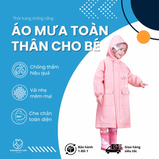 Áo mưa cho bé trai bé gái HAPPY LITTLE BEAR_ Áo mưa trẻ em kèm ngăn đựng cặp balo nhựa EVA siêu chống thấm F19