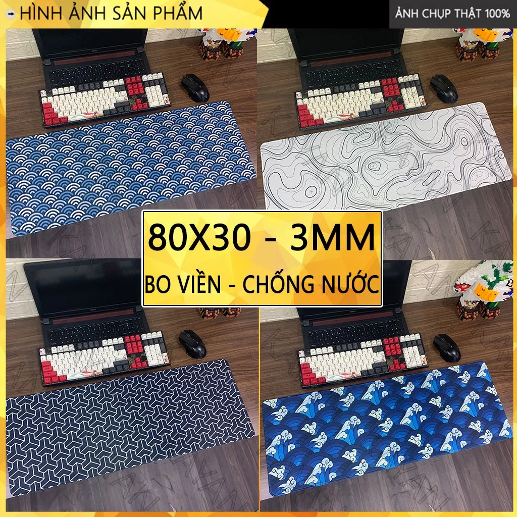 Bàn di chuột, lót chuột chống nước Minimal cỡ lớn 80x30cm, dày 3mm, có bo viền