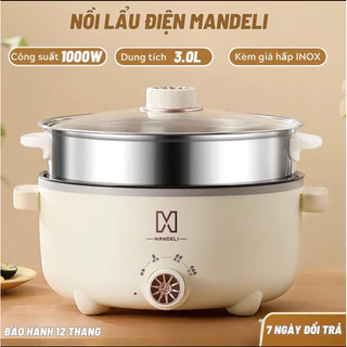 Nồi điện kèm giá hấp cao cấp Madeli 28cm, Nồi Lẩu Gia Đình Dung Tích 4L Chiên, Sào, Nấu Cơm