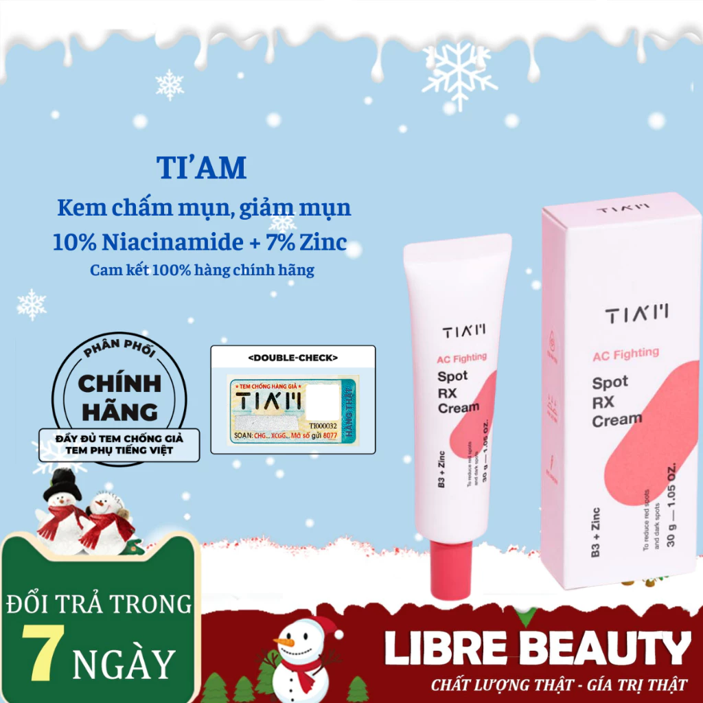 Kem Chấm Mụn TIAM Giảm Mụn, Mờ Thâm, Liền Sẹo 10% Niacinamide + 7% Zinc Oxide Tia'm AC Fighting Cream 30ml