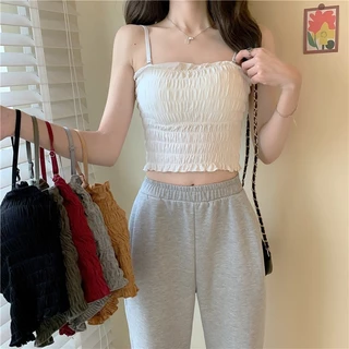 Áo hai dây kiểu croptop quây có mút ngực cotton cao cấp mặc thoáng mát mềm mịn co dãn HD09 ANAN