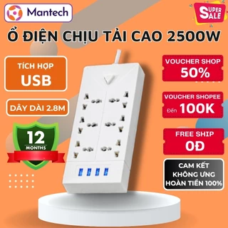 Ổ Điện Đa Năng Chống Cháy Nổ, Chịu Tải Cao 2500W, Tích Hợp USB 5V Tiện Lợi, Dây Dài 2.8M