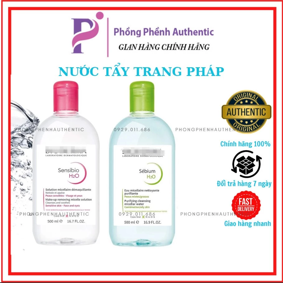 NƯỚC TẨY TRANG BIODERMA H20 XANH - HỒNG CHAI 500ML