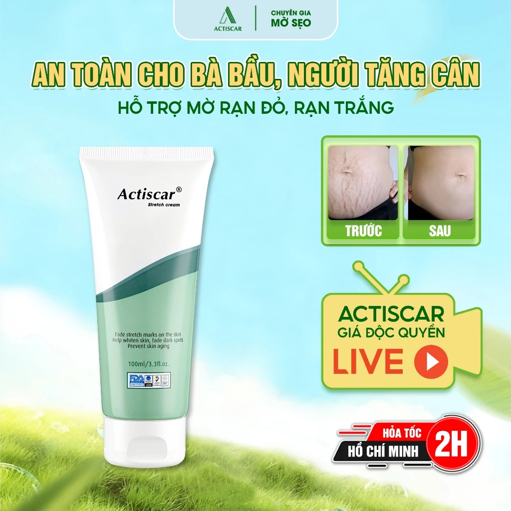 Kem Mờ Rạn Da Actiscar Stretch 100ml, Hỗ Trợ Làm Mờ Rạn Đỏ, Rạn Trắng, Chống Rạn Cho Bà Bầu An toàn, lành tính