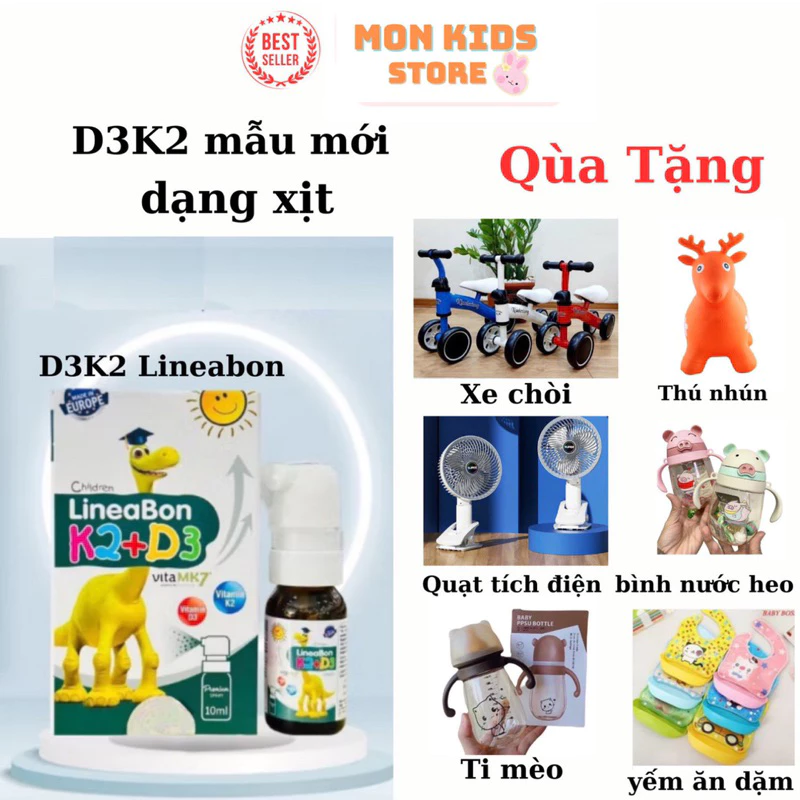 D3 K2  dạng xịt Lineabon 15ml giúp tăng cường hấp thu canxi phát triển chiều cao vượt trội cho bé từ 0 tháng tuổi