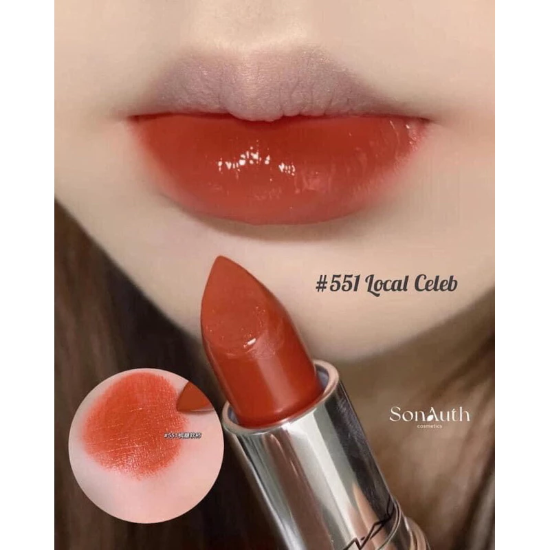 Son MAC Lustreglass Lipstick 551 Local Celeb Đỏ gạch siêu tôn da