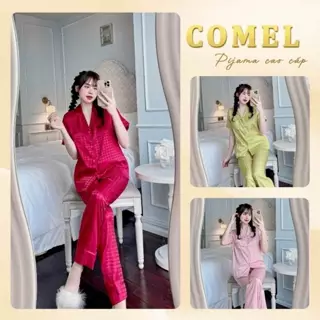 Đồ bộ ngủ pijama nữ lụa gấm zíc zắc quần dài tay ngắn Freesize 40kg-58kg-COMEL