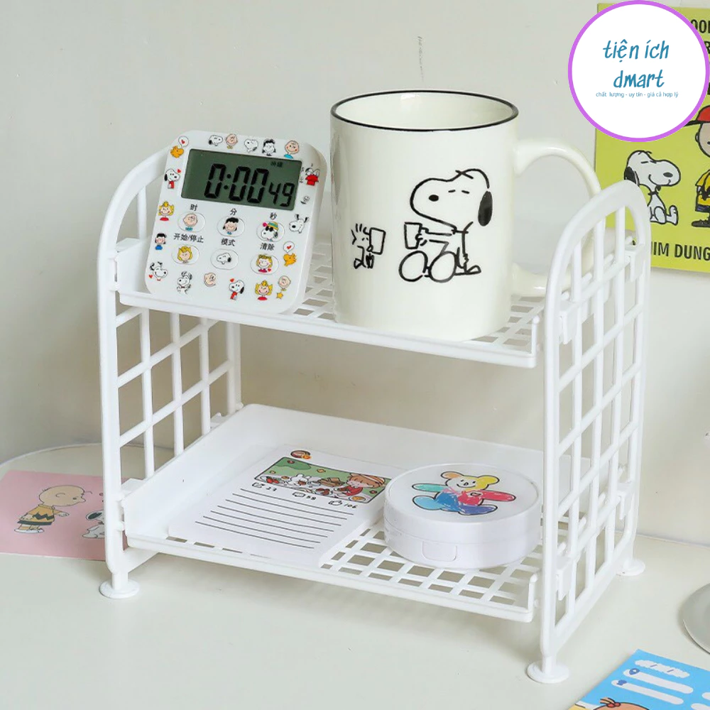 kệ nhựa mini 2 tầng để đồ gọn gàng, khay nhựa 2 tầng haki đựng đồ tiện lợi 4440
